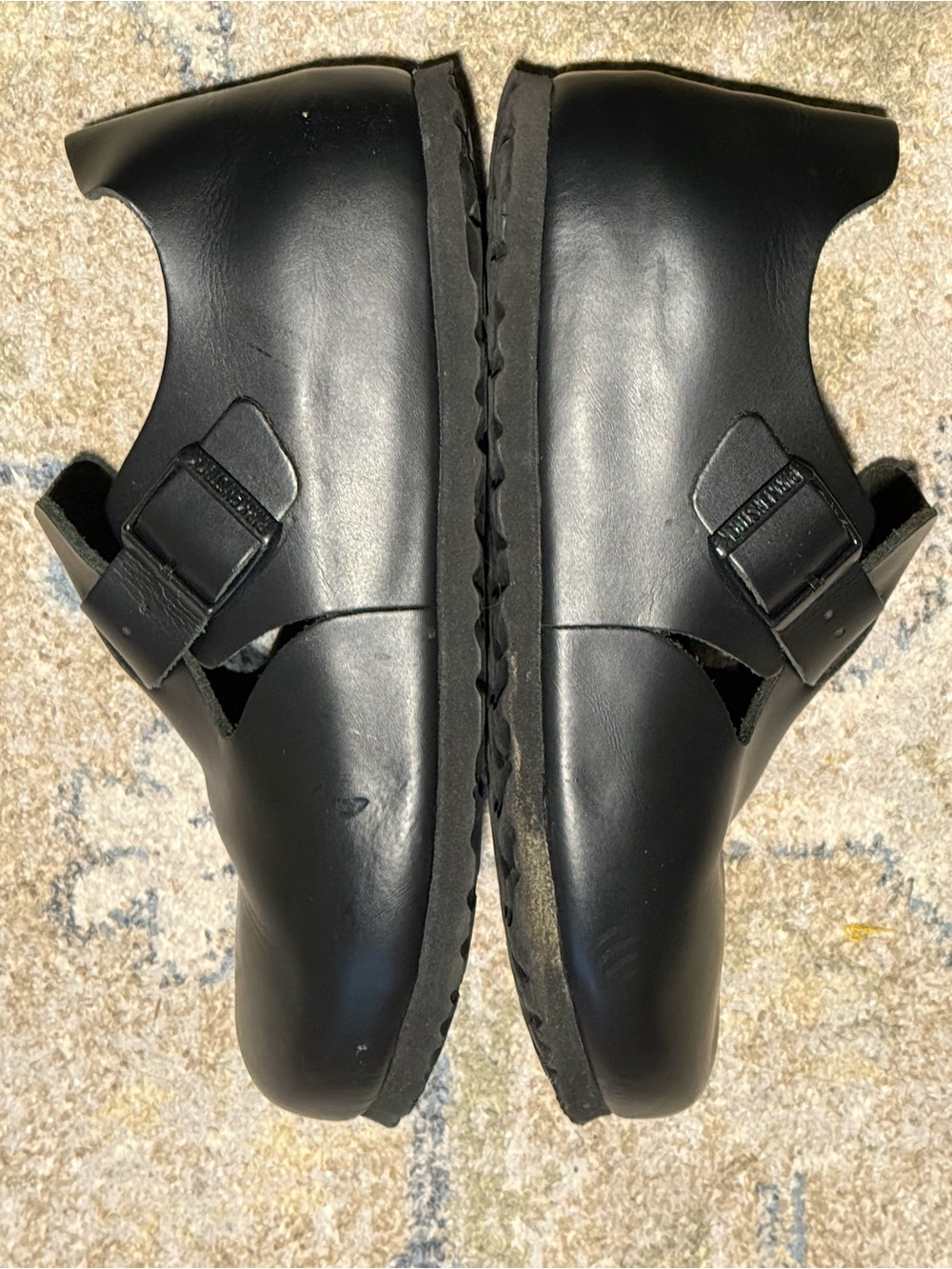 London Oiled Leather Birkenstock Black closed toe Slip-On Buckle Shoes - Picture 5 of 10